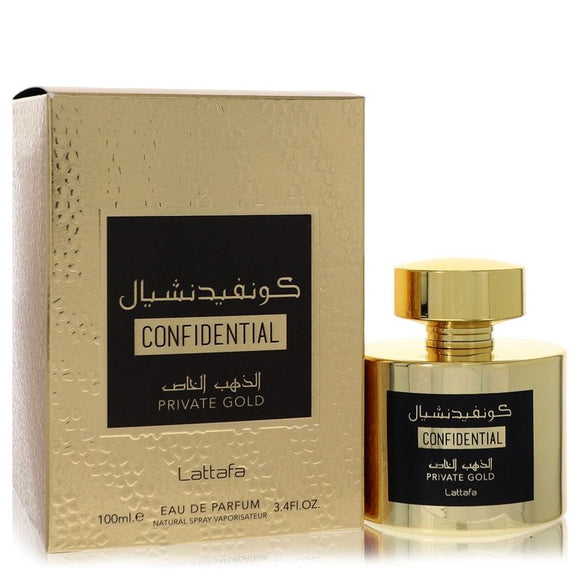 Lattafa Confidential Private Gold Eau De Parfum Spray (Unisex) By Lattafa for Men 3.4 oz