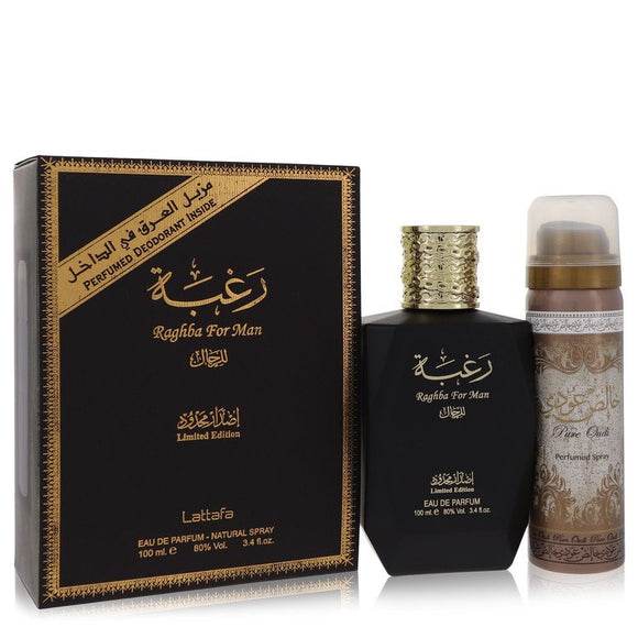 Lattafa Raghba Man Eau De Parfum Spray plus 1.7 oz Deodorant Spray By Lattafa for Men 3.4 oz