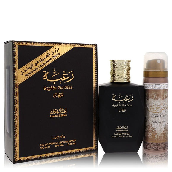 Raghba Eau De Parfum Spray Plus 1.7 oz Deodorant By Lattafa for Men 3.4 oz